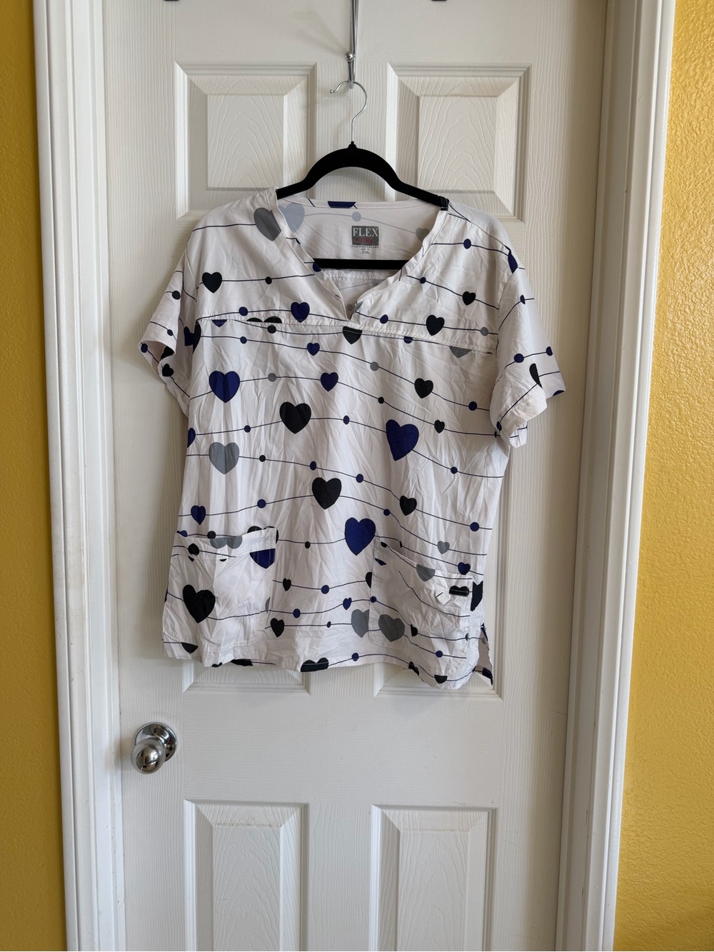 Women's White Heart-Print Scrub Top